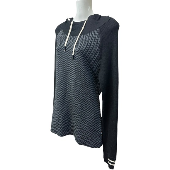 SMARTWOOL Hoodie Sweater Chevron Black/Gray Size Large - Picture 2 of 6
